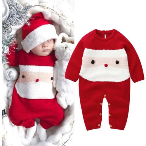 0-24M Newborn Baby Boy Girl Rompers Christmas Costumes Long Sleeve Red Santa Claus Jumpsuit Playsuit Autumn Winter Baby Clothes