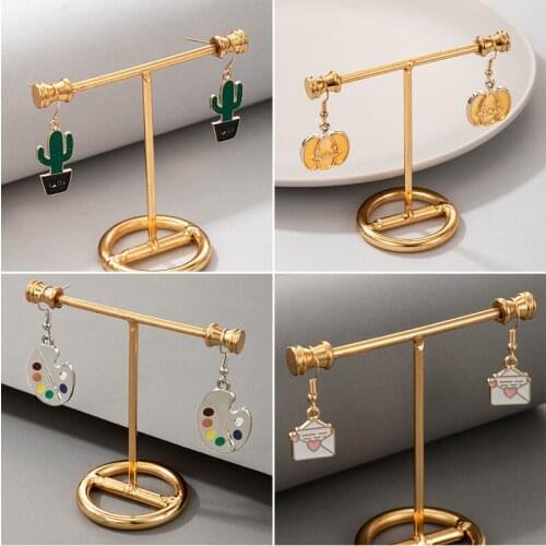 Docona New Trendy Mushroom Pumpkin Food Drop Earrings for Women Girls Cactus Tai Chi Bagua Dropping Oil Metal Jewelry серьги