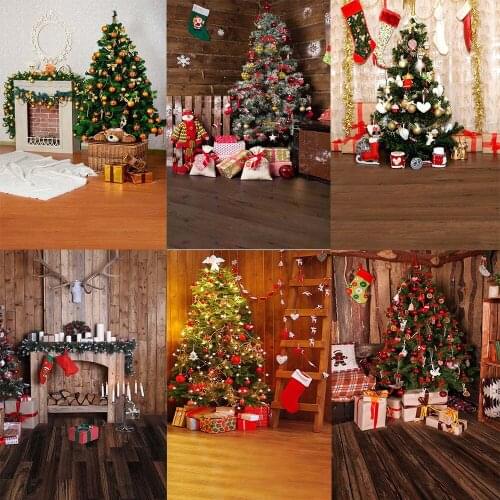 Avezano Christmas Backdrops Tree Gift Fireplace Socks Bell Wooden Floor Photography Background Photo Studio Photophone Photozone