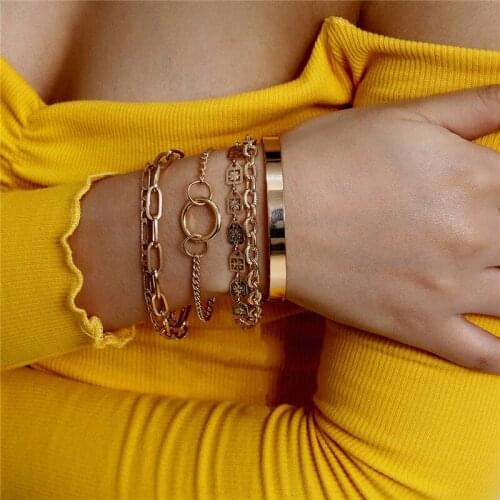 HI MAN 6Pcs/Set European Exquisite Mixed Smooth Round Geometric Bracelet Women Creative Personality Party Jewelry