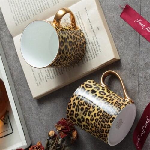 Nordic Ceramic Light Luxury Leopard Print Phnom Penh Coffee Mug Bone China Breakfast Milk Tumbler Office Tea Water Drinking Cup