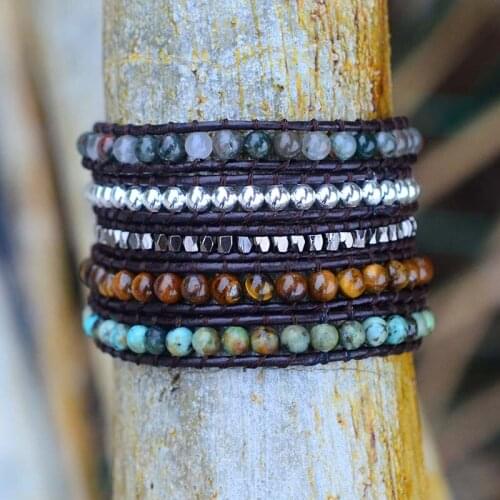 Bohemian Style Brass Bead 5 Wraps Statement Bracelet for Men and Women