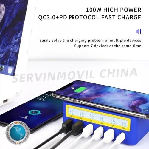 MECHANIC iCharge 6 Pro 5 Ports Mobile Phone USB Charger Quick Charge 3.0 PD Wireless Charging With LCD Display For iPhone repair