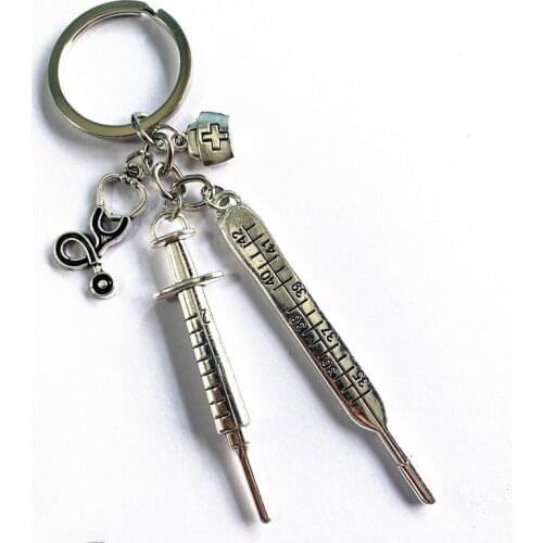 Medical doctors and nurses clinical thermometers syringe needles stethoscope nurse cap hospital keychain Souvenir