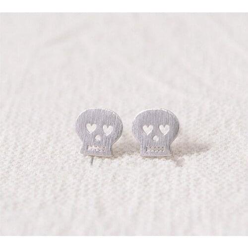 Pink Heart Eyed Skull Studs Earrings