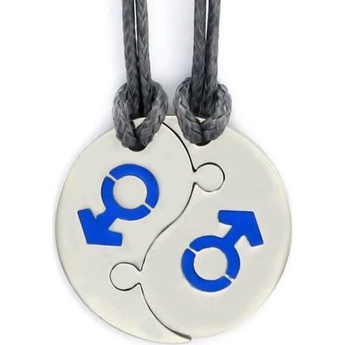 Break Apart Double Male Mars (BLUE) Yin Yang Pendants LGBT Gay Pride Necklaces