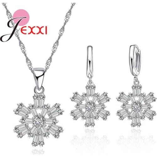 Genuine 925 Sterling Silver Women Jewelry Sets Simple Round Design AAA Cubic Zirconia Party Necklace Earrings Accessory