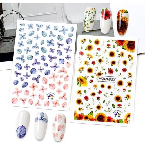 1 Sheet 3D Floral Nail Sticker Adhesive Plants Colorful Beautiful Flowers Nail Transfer Sticker Decals Nail Art Decoration
