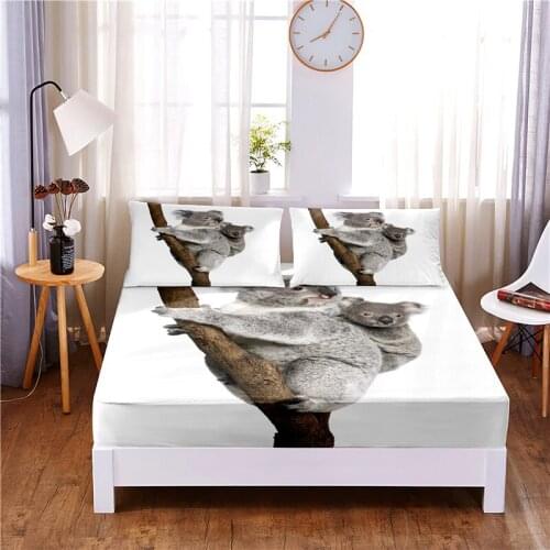 Koala Digital Printed 3pc Polyester Fitted Sheet Mattress Cover Four Corners with Elastic Band Bed Sheet Pillowcases