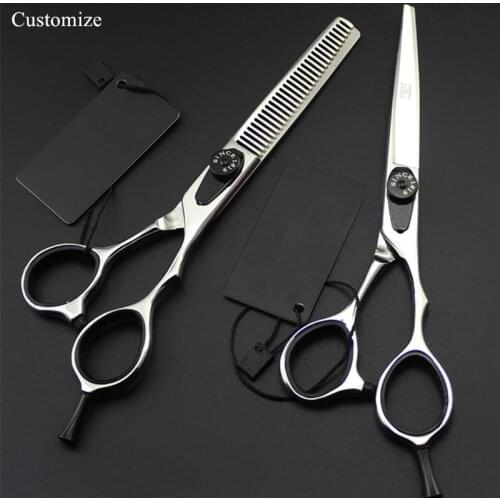 Customize logo japan steel 5.5 & 6 '' hair scissors cutting barber makas haircut scissor Thinning shears hairdressing scissors