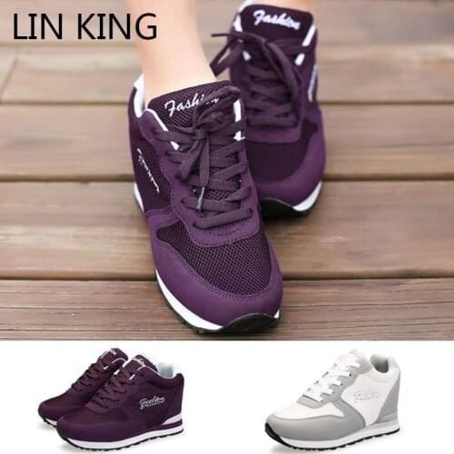 LIN KING Women Mesh Height Increasing Sneakers Comfortable Female Walking Shoes Lightweight Spring Outdoor Girls Lace Up Shoes