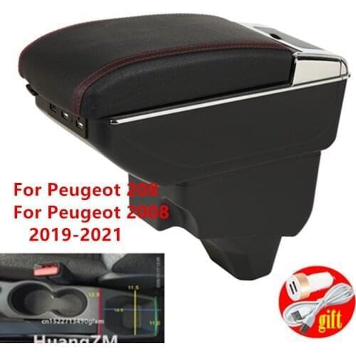 For Peugeot 2008 armrest box For Peugeot 208 2019 2020 20211 Retrofit parts Interior Storage box accessories USB LED