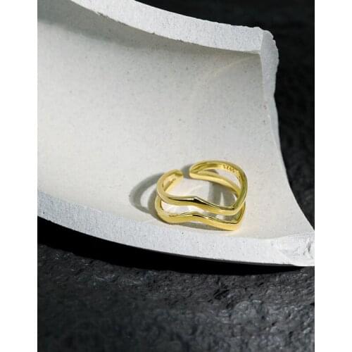 Simple 925 Sterling Silver Double Layer Lines Rings For Women Finger Jewelry, Elegant Gold Color Ring Engagement Accessories