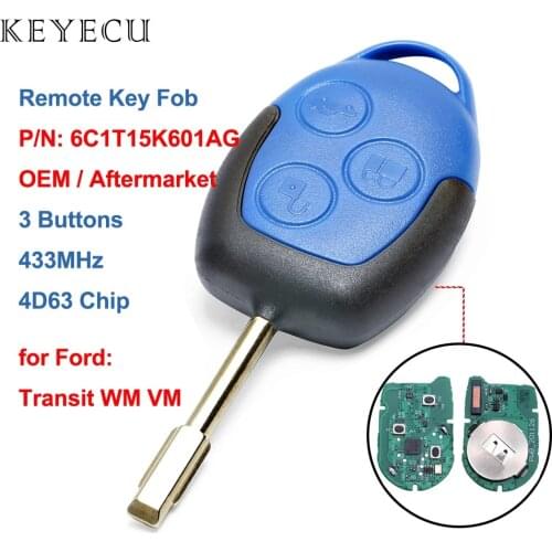 Keyecu 6C1T15K601AG Remote Key Fob 3 Buttons 433MHz 4D63 for Ford Transit WM VM 2006 2007 2008 2009 2010 2011 2012 2013 2014