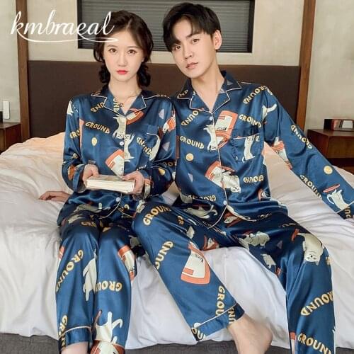 Luxury Pajama Suit Satin Silk Pajamas Sets Couple Sleepwear Family Homewear Lover Night Suit Men & Women Casual Print Plus Size