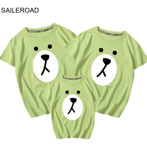 TUONXYE Family Matching Clothes Mother Daughter Son Outfits Women Mom Short Sleeves Baby Girl Dress Boys Cute Bear T Shirt