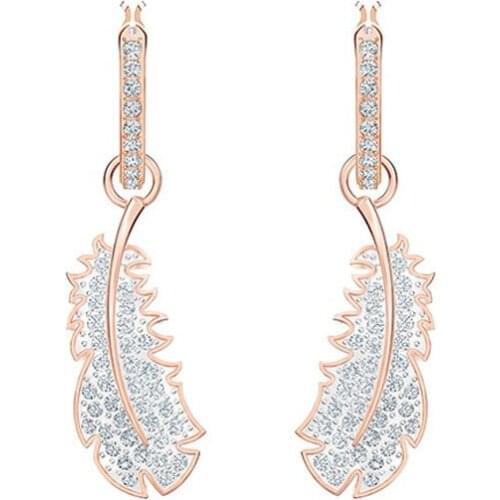 Seiko 1:1 feather element inlaid with diamond feather earrings for women gentle temperament initial earrings earrings for women