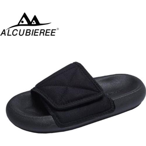 ALCUBIEREE Mens Slippers Couple Beach Canvas Slipper Couple Velcro Adjustable Slippers Wide Feet Flip Flops Casual Shoes