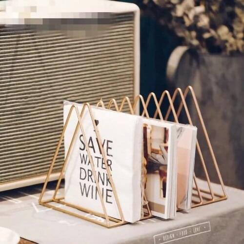 Nordic Metal Golden Iron Rack Newspaper Magazine Record Rack Books Holder Multifunction Desk Shelf Decorations For House Office