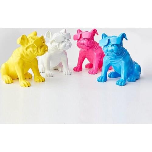 40.5CM GLASSES DOG STATUE ENGLISH BULLDOG ART FIGURINE RESIN CRAFT HOME DECORATION ACCESSORIES XMAS GIFT R1028