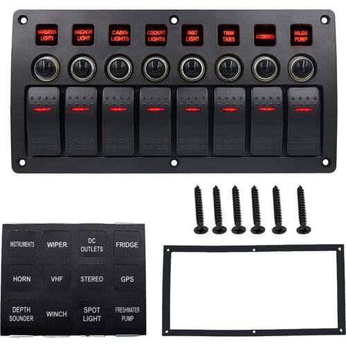 8 Gang Light Control Switch Panel Red Indicator With Mounting Screws