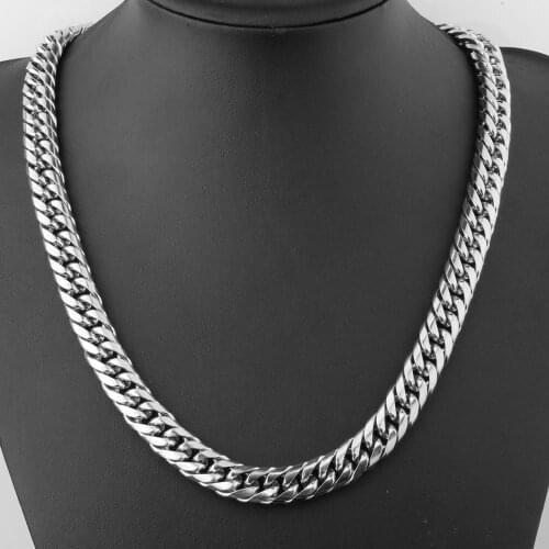 Tiasri 16mm Heavy Stainless Steel Necklace Bracelet for Men Curb Cubas Chain Link Silver Color Hip-hop Boys Jewelry Wholesale