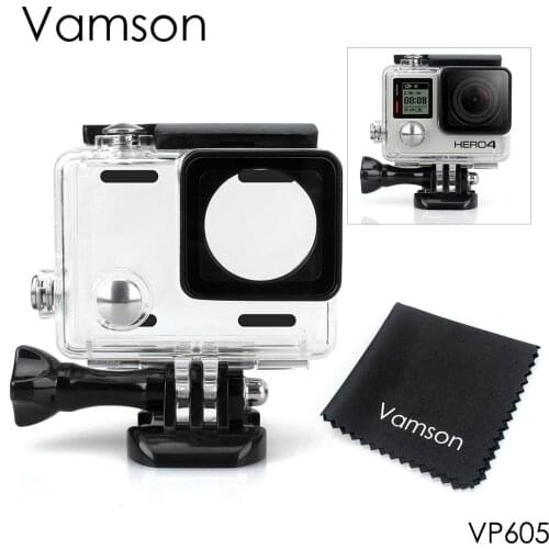 Vamson Waterproof Case for Go Pro Hero 4 3+ Black for Gopro Action Sports Camera Camera Surfing Diving Accessory VP605