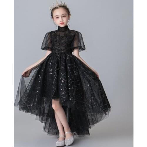 High-end children black evening gown Kids Catwalk princess dress for girls birthday party wedding girls dress vestidos L338