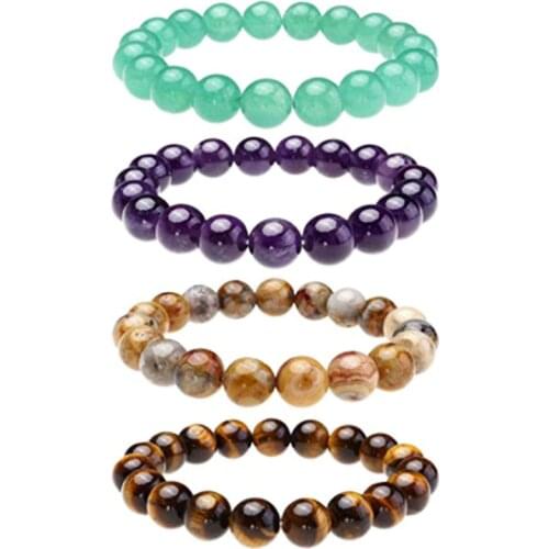 YuTeng Semi Precious Stone 6/8/10mm Round Beads Stretch Bracelet 7" Unisex LL804-1