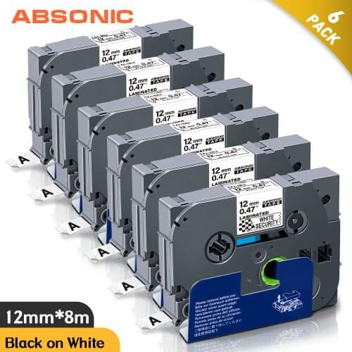 Absonic 12mm Security Tapes SE3 Security Label for Brother SE3 Black on White SE3 Cassette Compatible for Brother Labeler Print