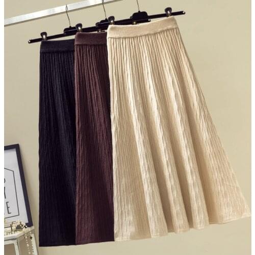 2021 Spring Autumn Knitted Skirt Women New Large Size Clothing Fashion Slim Elastic High Waist Sweater Skirt Midi Saias f1988