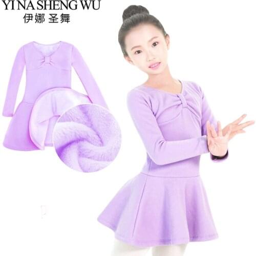 New Children Dance Clothing Plus Velvet Thickening Ballet Dress Girls Dance Practice Clothes Long-sleeve Ballet Dress 1pc/2pcs