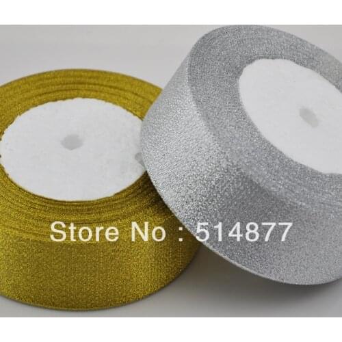 2'' (50 mm) Gold and Silver Ribbon 25 Yard 22M Metallic Luster Wedding Christmas Decoration DIY Webbing Card Gift Wrapping