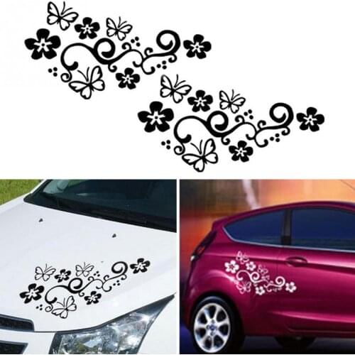 2Pcs Waterproof Universal Flower and Butterfly Car Body Sticker PVC for Auto Truck 47cm X 25cm