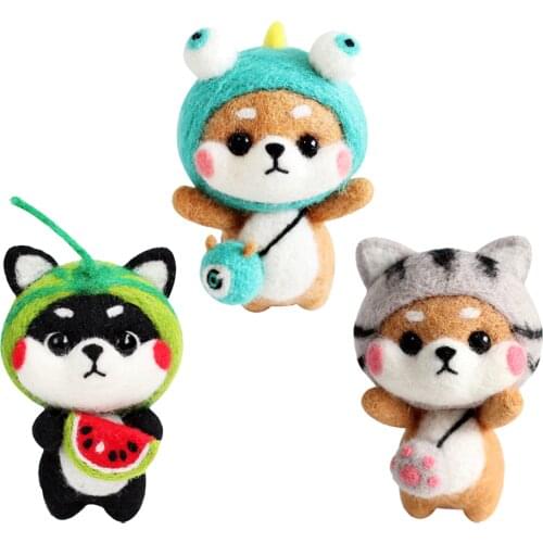 3 Set DIY Wool Felting Craft Needle Felt Animal Kit Set - Cartoon Shiba Inu