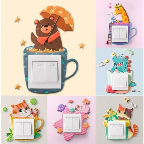 3D Cartoon Animal PU Material Switch Stickers with Self-adhesive Stickers Switch-Cover Luminous Wall Stickers Peel-Stick Decor