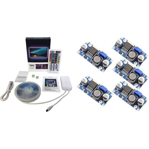 5 PCS DC-DC Buck Converter Step Down Module With LED Strip 5M, RGB LED Strip With IR Remote Control