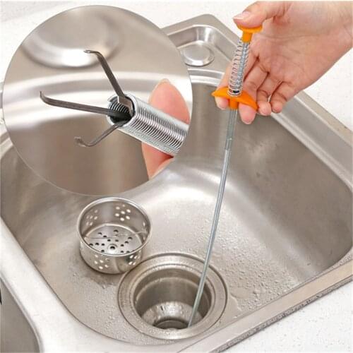 61.5CM Spring Pipe Dredging Tool For Kitchen Sink Clean The Drain Flexible Grabber Pickup Snake Cable Aid Grab Trash A Drain