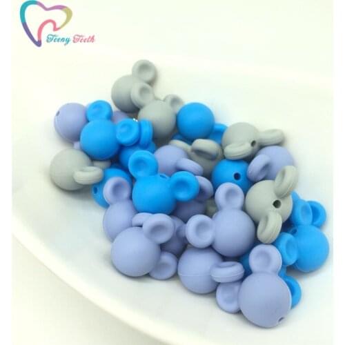 9 PCS Boys Blue Mix Mickey Loose Baby Teething Silicone Beads BPA Food Grade Nursing Chewing Pacifier Pendant DIY Baby Necklace