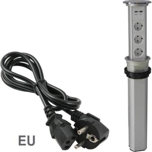 Automatic One-key Smart Pop Up Lifting Desktop Plug Power Socket 3 EU Power Outlets+2 USB Charging Electric Hidden Socket