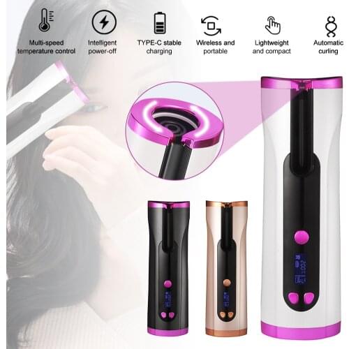 Cordless Hair Curler Automatic Hair Curling Wand Rechargeable Hair Styling Device Safe Heating Hair Curler Styling Appliances