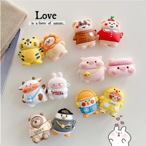Cute earphone case holder for Apple airpods 1/2 generation protective sleeve pro Bluetooth headset shell Cartoon little zoo