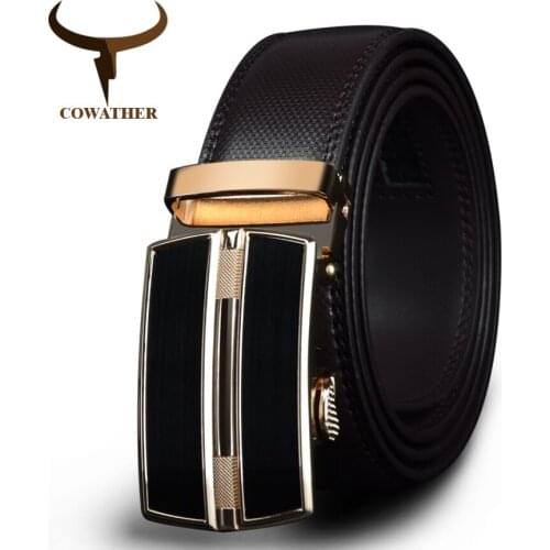 COWATHER 2021 Automatic Buckle black brown cow Genuine Leather men Belts strap for male Fashion Brand cinto masculino CZ047