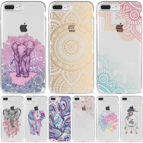 Mandala color flower Elephant Phone Case Transparent soft For iphone 5 6 7 8 11 12 s c se plus mini x xs xr pro max cover shell