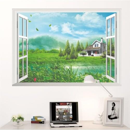 Village 3D Vivid Window Wall Stickers Kids Living Room Bedroom Art Decal Sofa Wall Decals Home Decoration
