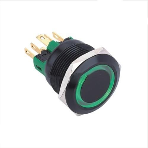 ELEWIND 25mm BLACK aluminum Ring illuminated Latching push button switch(PM251F-11ZE/R/12V/A)