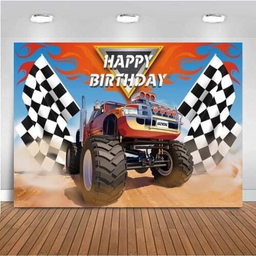 Hot Sale Sports Photo Background Monster Truck Big Wheels Race Car Baby Birthday Party Backdrop Photophone Vinyl Photocall Decor