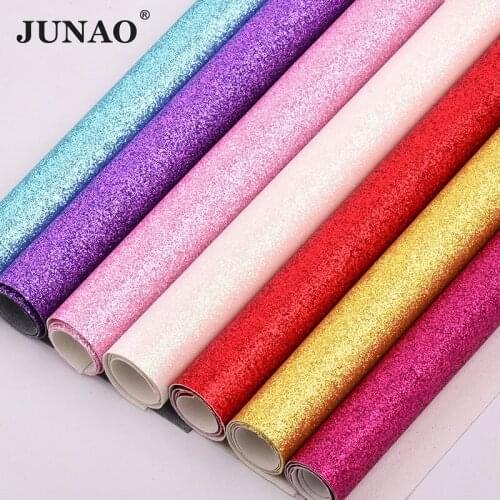 JUNAO 20x34cm Shiny Gold Color Faux Leather Glitter Fabric PU Leatherette Sheet Synthetic Sewing Clothes Applique for DIY Crafts