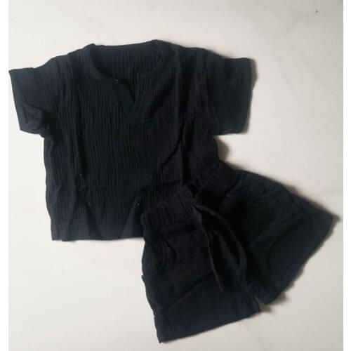 Kids Baby Boys Girls Outfit Suit Cotton Linen Children Clothes Set Toddler Solid Casual Tshirt Tops Shorts Pants 2Pcs Set Summer