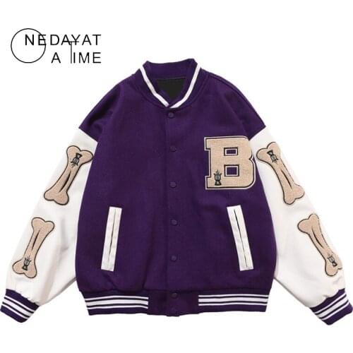 Hip Hop Furry Bone Patchwork Color Block Jackets Mens Harajuku Streetwear Bomber Jacket Men Baseball Coats Unisex Tops Outwear